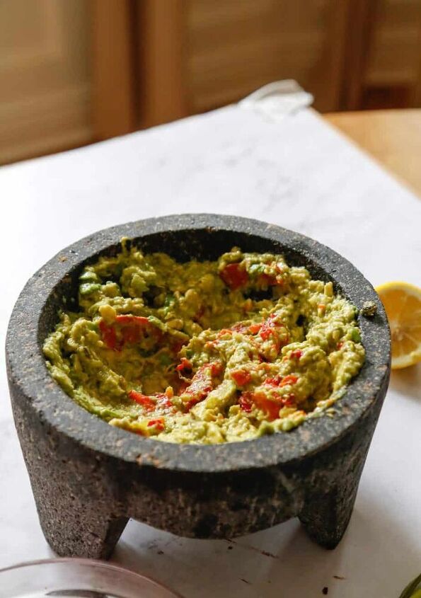 healthy guacamole with roasted peppers and cumin