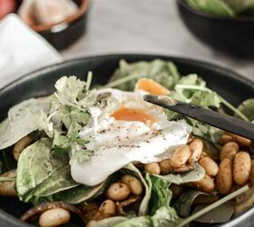 Pesto Bean and Courgette Brunch Salad With Poached Egg
