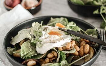 Pesto Bean and Courgette Brunch Salad With Poached Egg