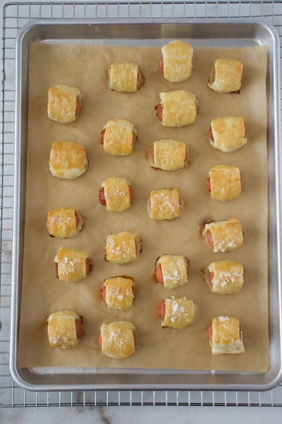 puff pastry pigs in a blanket, Plain and finishing flaked sea salt Pigs in a Blanket