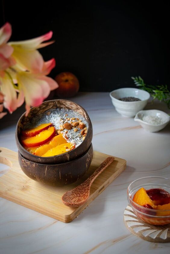chia pudding with caramelized peach