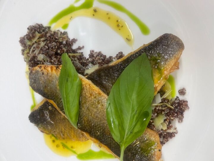 sea bass with quinoa and leeks