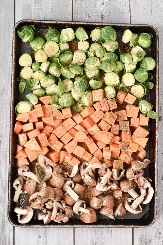 chicken drumstick sheet pan dinner, Chop the veggies and add them to the sheet pan