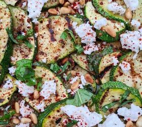griddled courgettes with goats cheese basil and toasted pinenuts