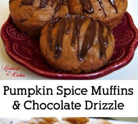pumpkin spice muffins with chocolate chips chocolate drizzle