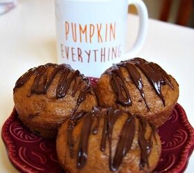 pumpkin spice muffins with chocolate chips chocolate drizzle