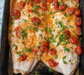 white wine salmon with blistered tomatoes
