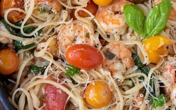 Shrimp Pasta With Cherry Tomatoes, Rosé & Spinach