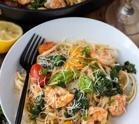 shrimp pasta with cherry tomatoes rose spinach