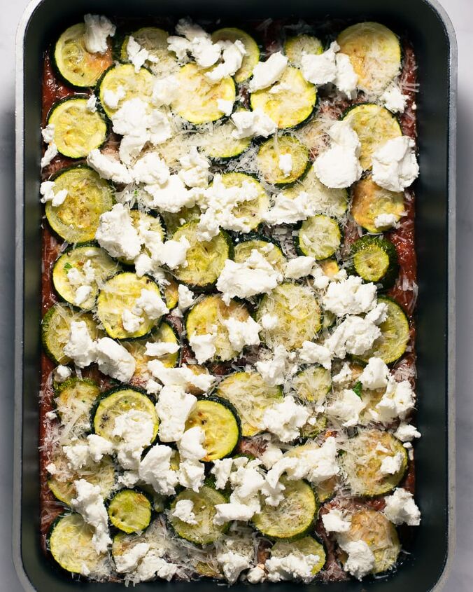 roasted eggplant parmesan with zucchini