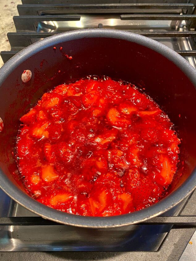 simple and quick berry compote happy honey kitchen, The Berry Compote simmering in a saucepot Almost ready