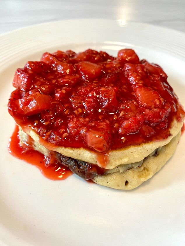 simple and quick berry compote happy honey kitchen, The Berry Compote on my Stuffed Nutella Pancakes