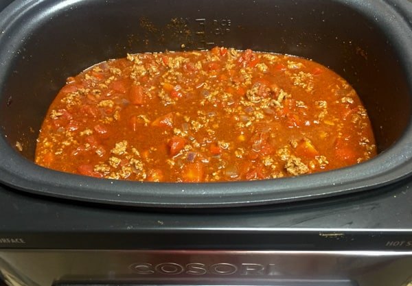 slow cooked chili, Add remaining ingredients and simmer
