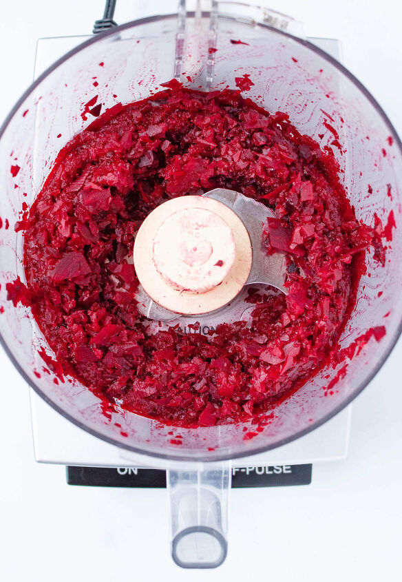 roasted beet hummus savory and sweet, Roasted beet before adding additional ingredients This is a coarse chop