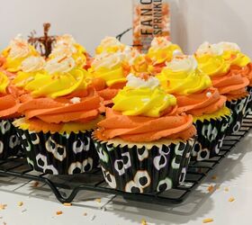 All the fun of candy corn in an easy & rich vanilla cupcake