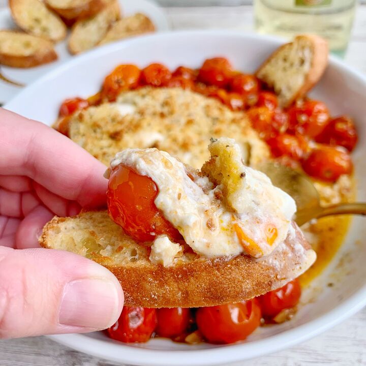 air fried burrata with jammy tomatoes