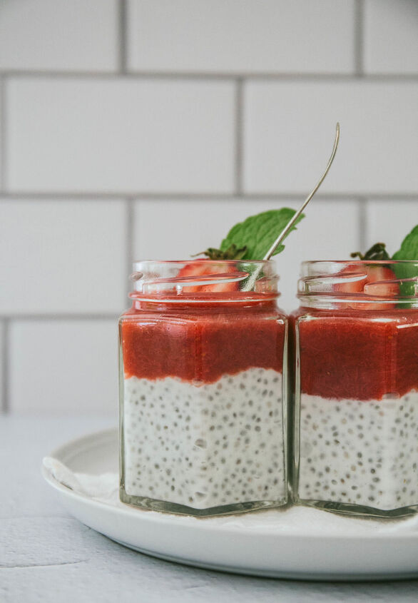 s 10 addictive vegan snacks that will have you coming back for seconds, Strawberry Rhubarb Chia Seed Pudding