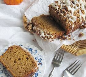 moist pumpkin bread with streusel topping and maple glaze