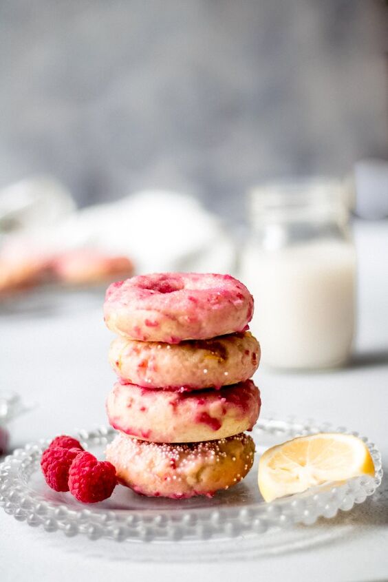 s 13 incredible baked donut recipes, Baked Raspberry and Lemon Olive Oil Donuts