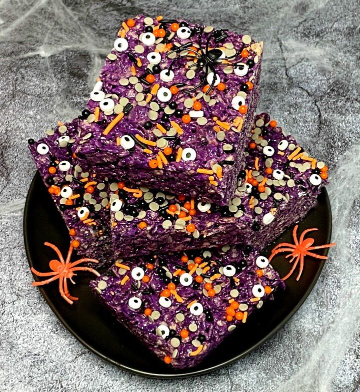 s 12 haunting halloween treats that your kids will love, Ube Halloween Rice Krispie Treats