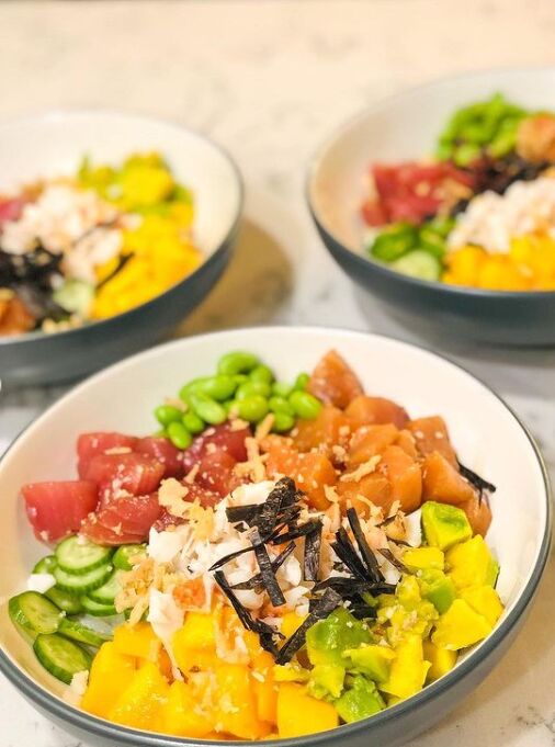 salmon and tuna poke bowl