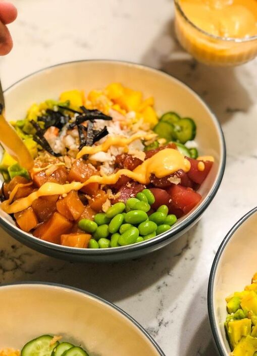 salmon and tuna poke bowl