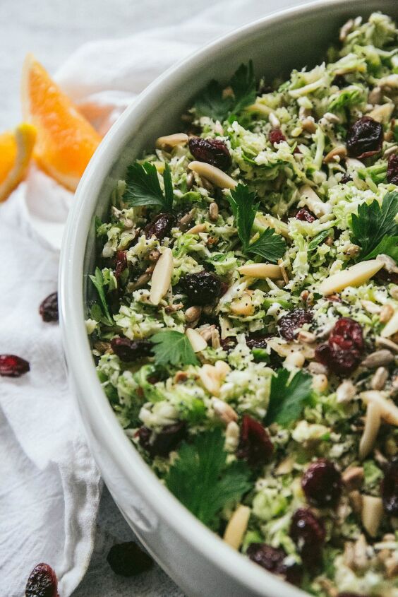 shaved brussels sprout salad with orange poppyseed dressing