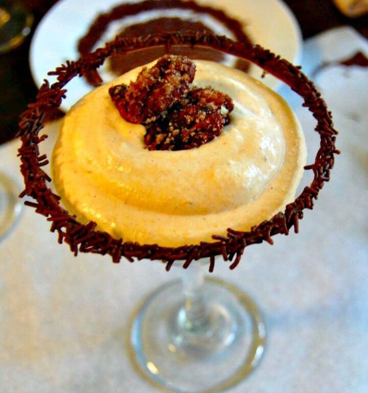 pumpkin mousse with candied pecans and a little chocolate