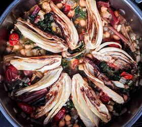 caramelized fennel swiss chard and chickpea stew, Arrange the fennel wedges on top for a pretty presentation