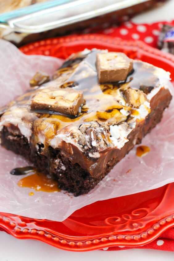 this easy decadent snickers poke cake is a quick dessert recipe