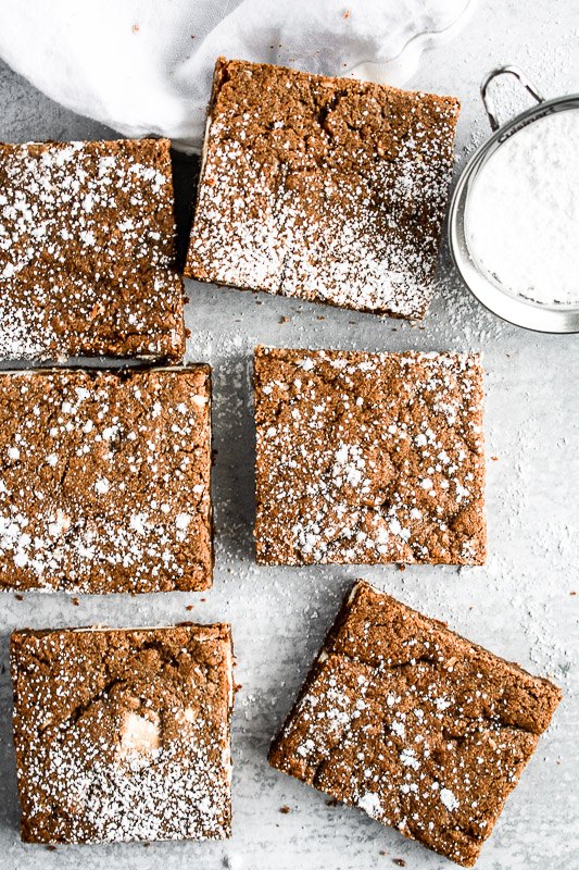 easy gingerbread blondies with white chocolate chunks