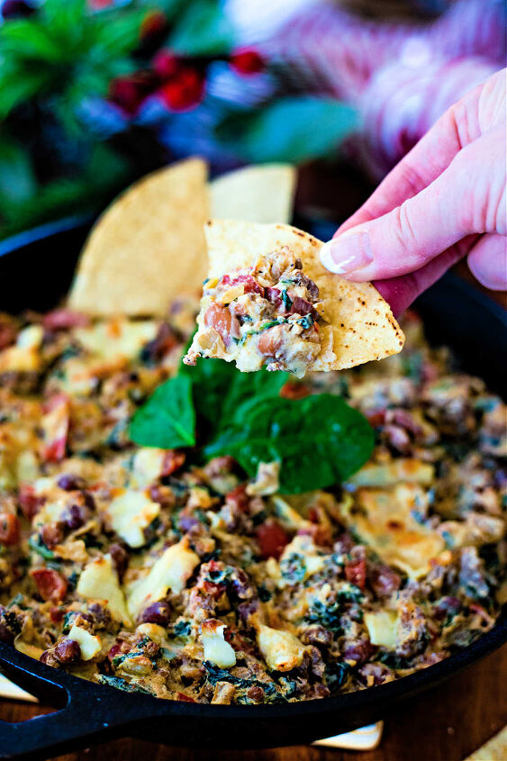 s 10 creative and easy to make thanksgiving appetizers, Sausage Bean Spinach Dip