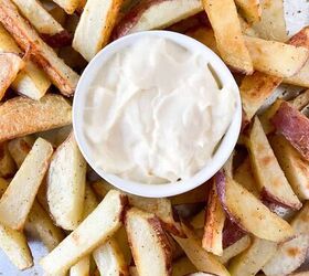oven fries with two types of aioli