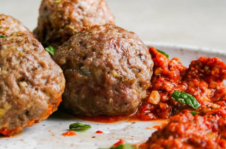 lamb meatballs with middle eastern inspired romesco
