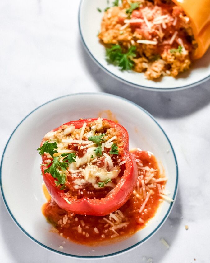 s 11 non traditional turkey dishes for family dinners, Turkey Parmesan Stuffed Peppers