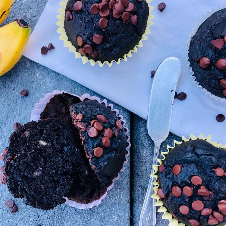 vegan banana double chocolate muffins