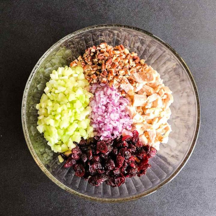 cranberry chicken salad, Add chopped ingredients to a large bowl