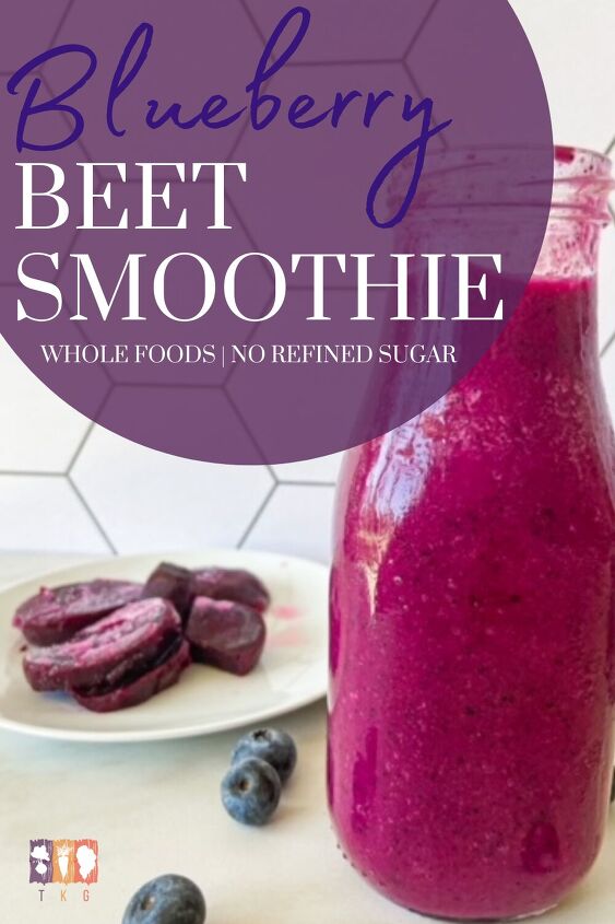 , Blueberry beet smoothie in a glass jar