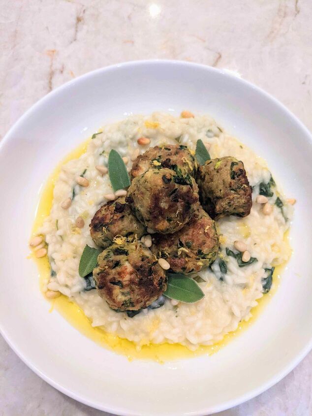 creamy risotto with chicken meatballs