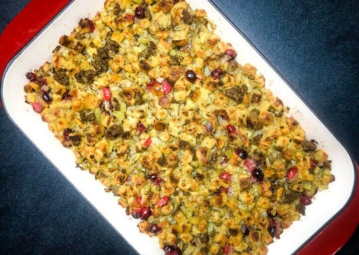 cornbread dressing with sausage and cranberry, Bake for 45 50 minutes