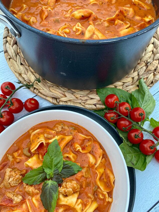 sausage and tortellini tomato soup happy honey kitchen