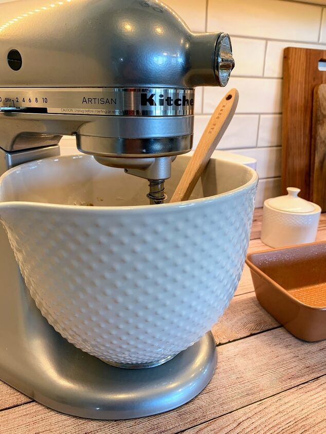 ginger banana bread, Can we take a minute to admire my new KitchenAide hobnail mixing bowl Isn t she pretty She d make a great gift for any bakers on your shopping list