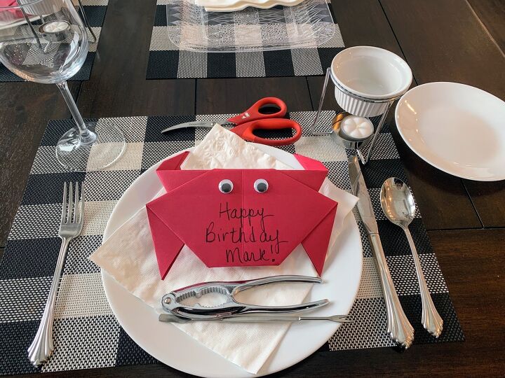 king crab cakes, I folded these simple origami crabs for table decor