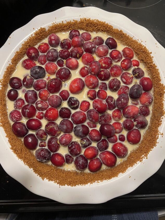 easy and festive custard tart with fresh cranberry and orange