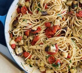 Roasted Eggplant and Cherry Tomato Garlic Spaghetti With Toasted Bread
