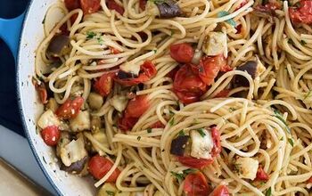 Roasted Eggplant and Cherry Tomato Garlic Spaghetti With Toasted Bread