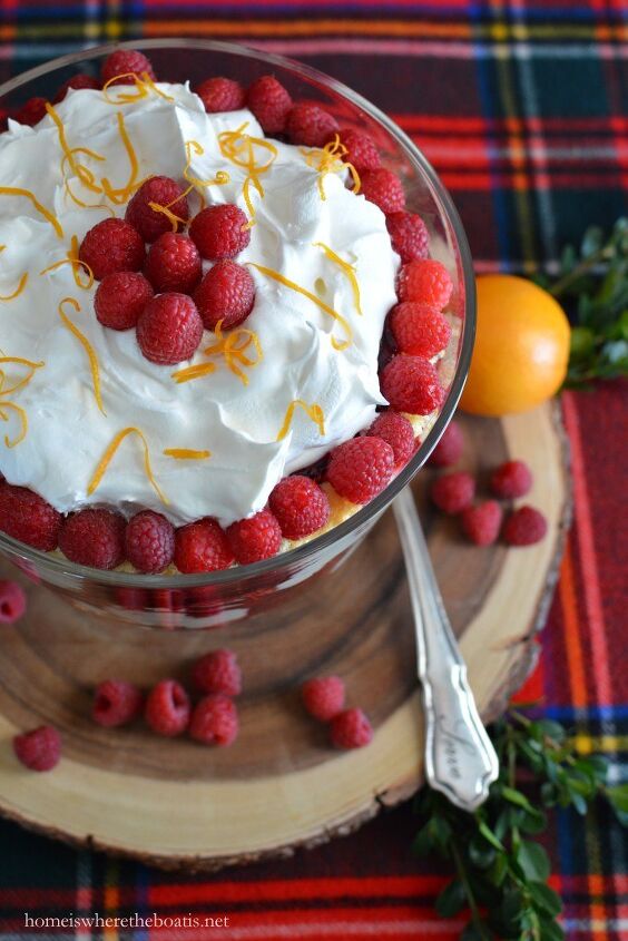 panettone trifle with orange curd and raspberries