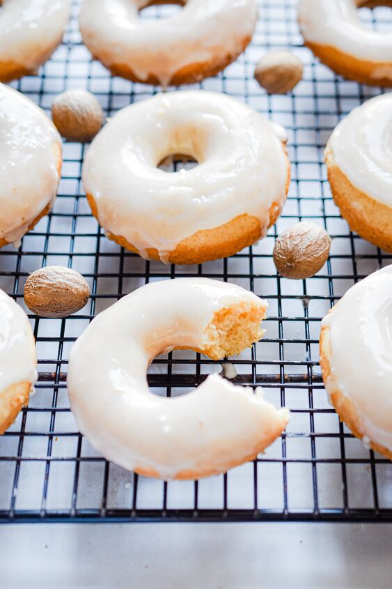 baked eggnog donuts with an eggnog glaze