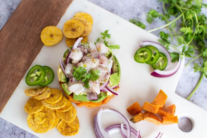 tiger s blood ceviche terrine with sweet potato and avocado