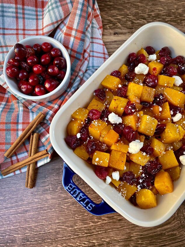 maple roasted butternut squash and cranberries happy honey kitchen, Maple Roasted Butternut Squash and Cranberries with Goat Cheese